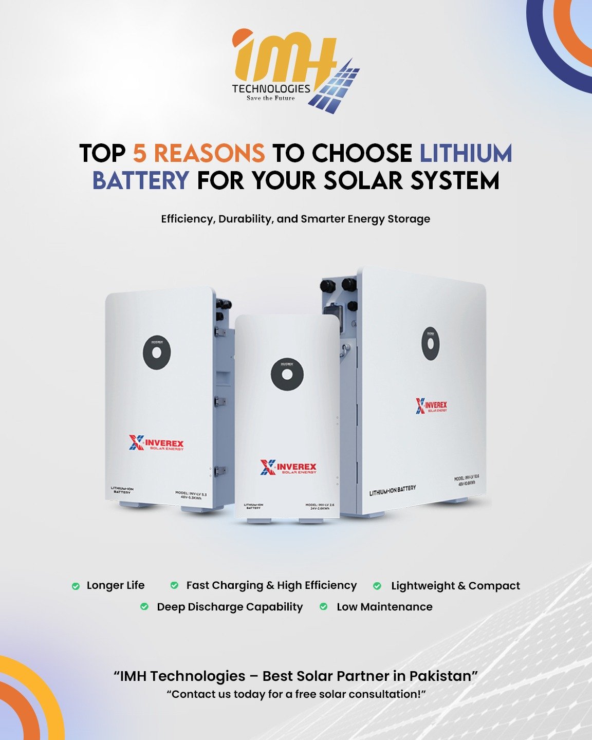Inverex Lithium Battery for Solar System in Pakistan – Long life, high efficiency, and wholesale prices from IMH Technologies Faisalabad