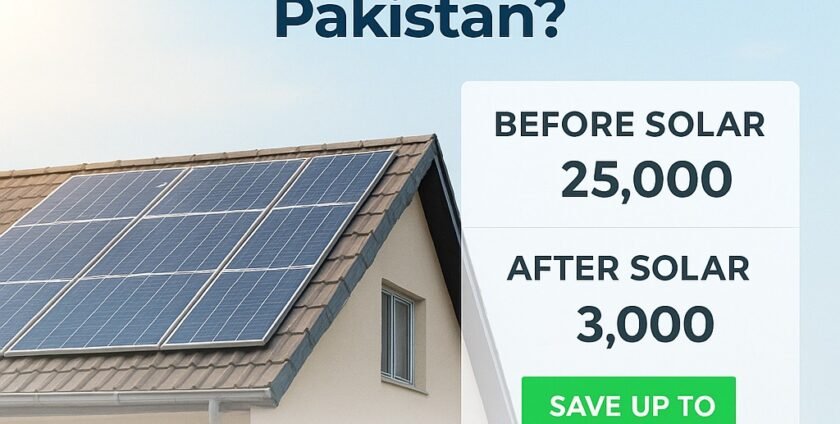 Solar panels installed on a rooftop in Pakistan generating renewable electricity and reducing energy bills
