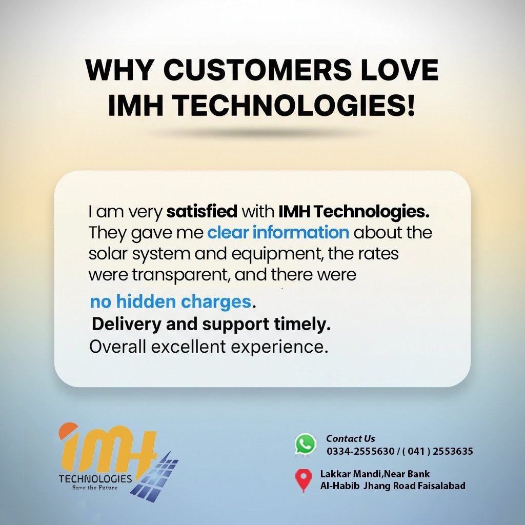 Customer review graphic showing positive feedback about IMH Technologies with details on clear information, transparent pricing, and timely delivery.