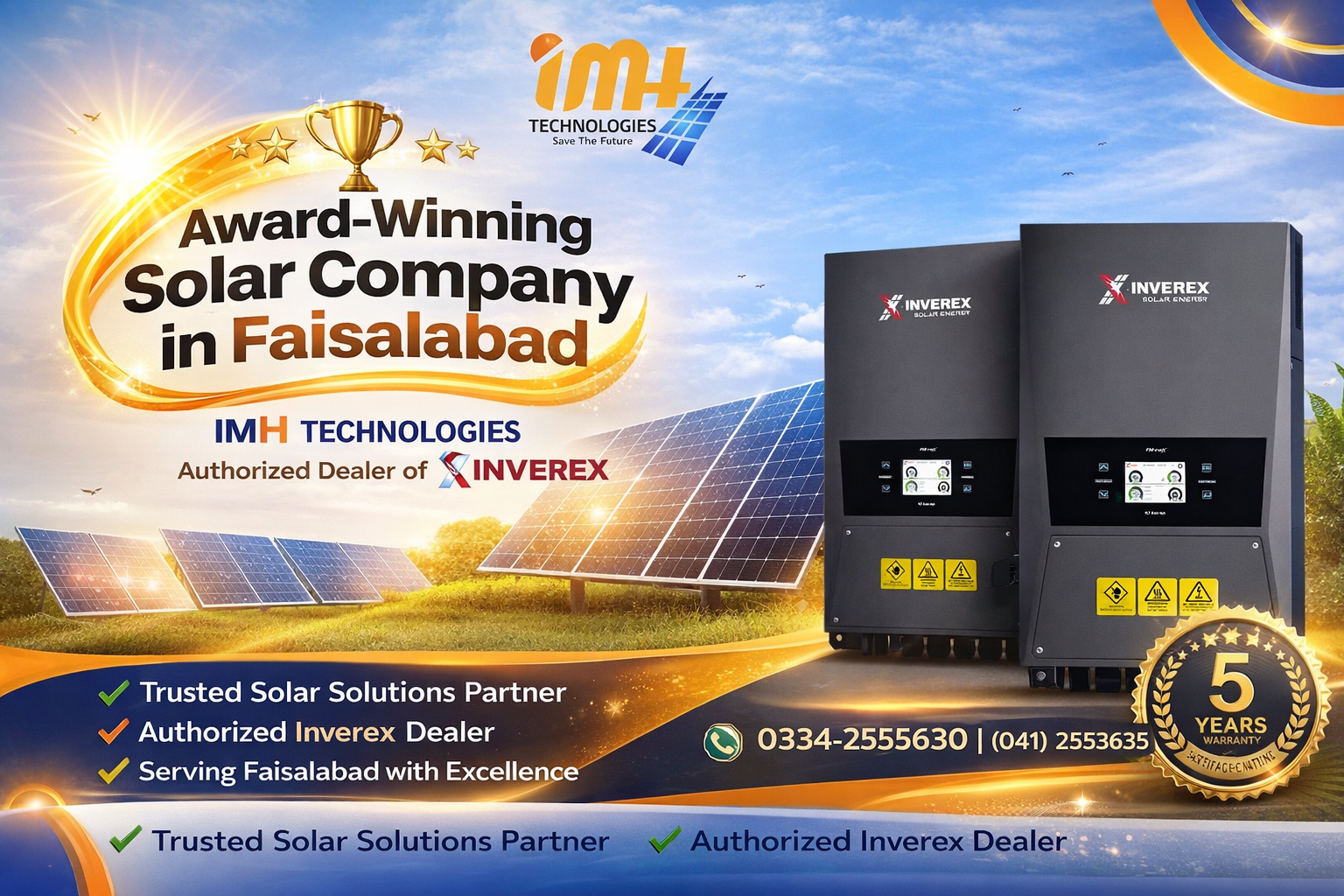 Award-winning solar company in Faisalabad offering Inverex solar inverters and complete solar solutions by IMH Technologies