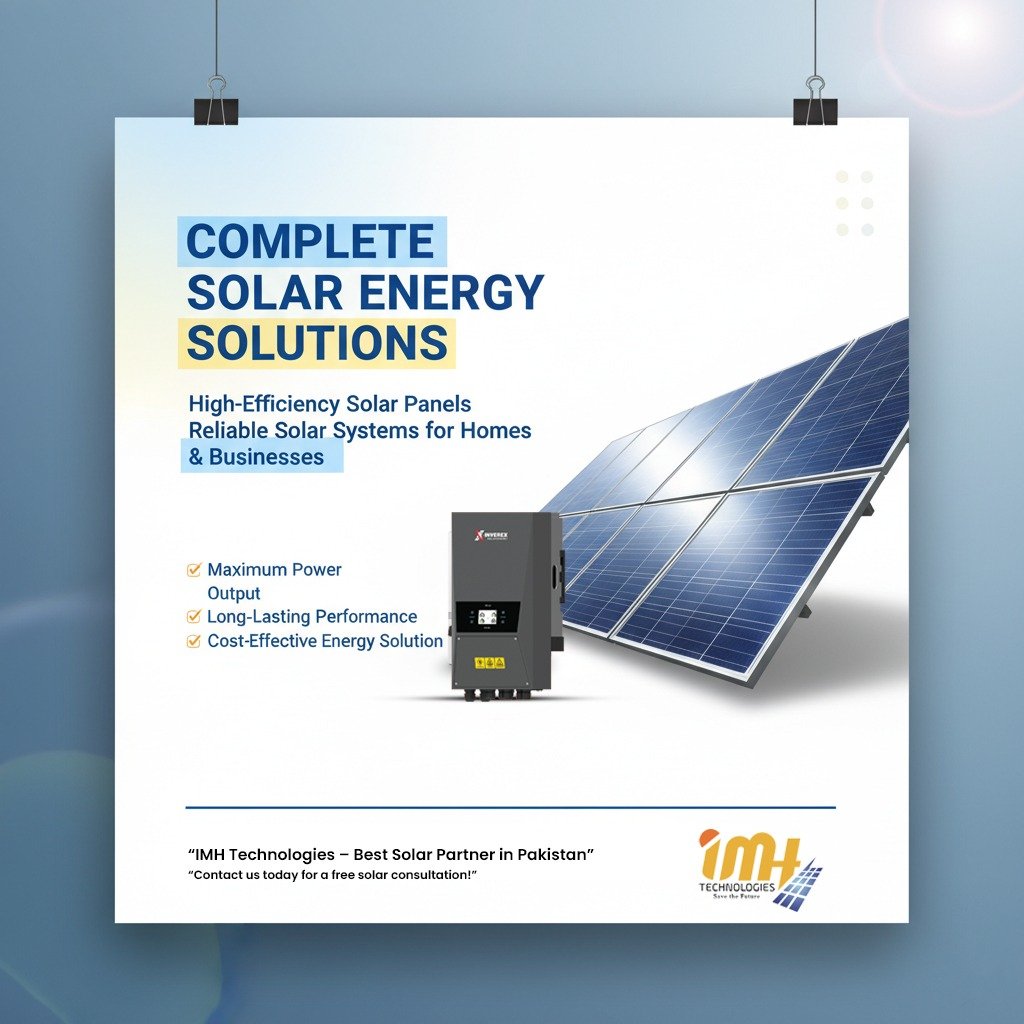 Solar system illustration showing the Sun and eight planets in orbit with galaxy background for educational guide by IMH Technologies.